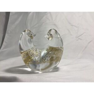 Rare Signed MARCOLIN SARDINIA CRYSTAL ART 24K GOLD Love Birds ITALY W/Stickers